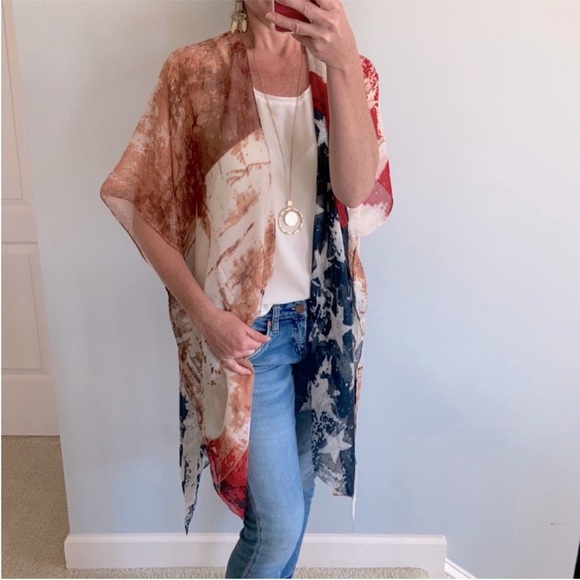 American Flag Print Boho Kimono - Picture 2 of 7